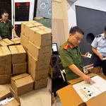 Lực lượng Quản lý thị trường và đơn vị phối hợp tiến hành kiểm đếm, niêm phong hàng hóa vi phạm. (Ảnh: hanoi.dms.gov.vn)