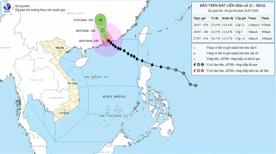Bão số 2 đi sâu vào đất liền tỉnh Quảng Đông của Trung Quốc và suy yếu dần