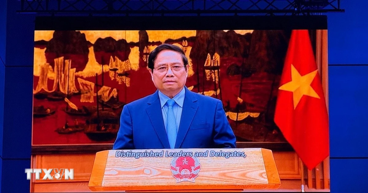 Prime Minister Pham Minh Chinh in the video message to UNCTAD16. (Photo: VNA)