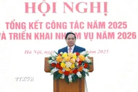 Thủ tướng Phạm Minh Chính phát biểu chỉ đạo tại Hội nghị Tổng kết công tác năm 2025 và triển khai nhiệm vụ năm 2026 của Bộ Xây dựng. (Ảnh: Dương Giang/TTXVN)