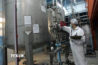 Nhân viên kỹ thuật kiểm tra thiết bị làm giàu uranium tại nhà máy ở Isfahan, Iran. (Ảnh: AFP/TTXVN)