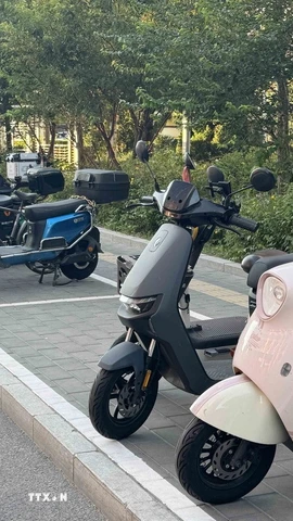 Việc chuyển đổi sang sử dụng xe đạp điện và xe máy điện tại các thành phố tại Trung Quốc hiện rất phổ biến. (Ảnh: Công Tuyên/TTXVN)