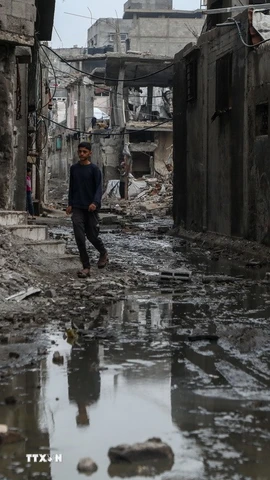 Cảnh tàn phá do xung đột tại Shati, Gaza. (Ảnh: THX/TTXVN)
