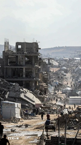 Cảnh đổ nát do xung đột tại Dải Gaza. (Ảnh: THX/TTXVN)
