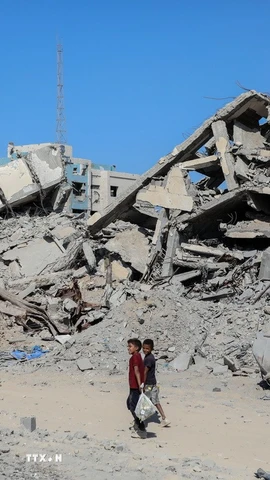 Quang cảnh tại thành phố Gaza ngày 19/10/2025. (Ảnh: THX/TTXVN)