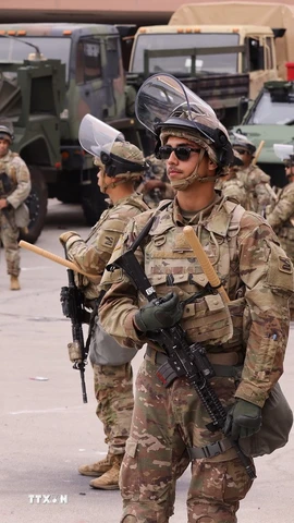 Binh sỹ thuộc Lực lượng Vệ binh Quốc gia Mỹ. (Ảnh: THX/TTXVN)