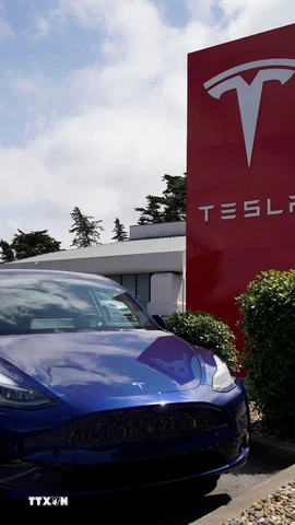 Một cửa hàng Tesla ở San Mateo, California, Mỹ. (Ảnh: THX/TTXVN)