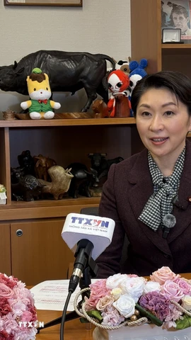 Chủ tịch Liên minh nghị sỹ hữu nghị Nhật - Việt Obuchi Yuko trả lời phỏng vấn của TTXVN. (Ảnh: Xuân Giao/TTXVN)