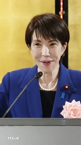 Thủ tướng Nhật Bản Sanae Takaichi phát biểu tại Tokyo ngày 6/1/2026. (Ảnh: Kyodo/TTXVN)