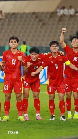 U23 Việt Nam tạo nên địa chấn khi vượt qua UAE với tỷ số 3-2 tiến vào bán kết. Ảnh: (Nguồn: AFC/TTXVN phát)