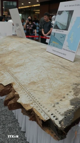Một phần của cánh máy bay MH370. (Ảnh: Hằng Linh/TTXVN)