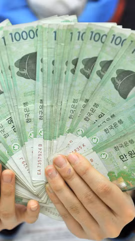 Đồng tiền mệnh giá 10.000 won của Hàn Quốc. (Ảnh: AFP/TTXVN)