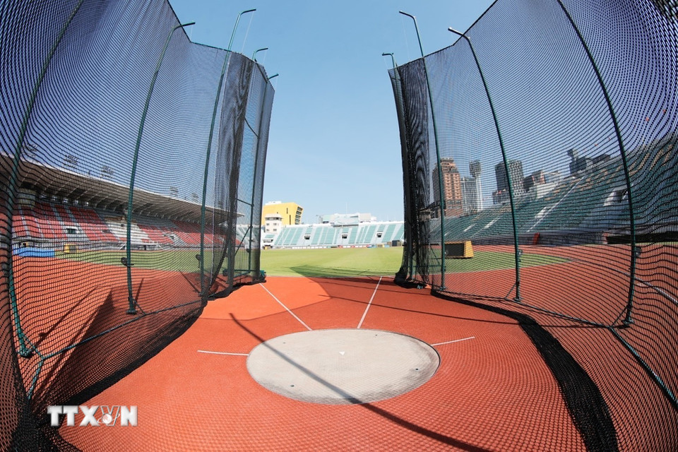 Các hố cát, khu vực thi đấu môn ném đĩa và nhảy sào. (Ảnh: Minh Quyết /TTXVN)