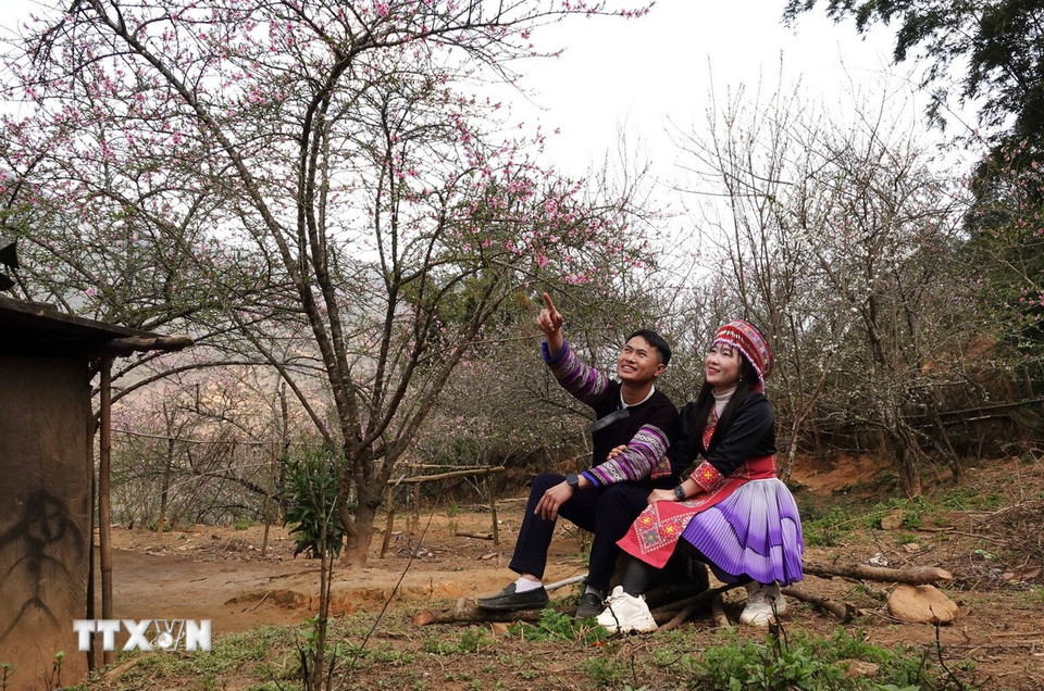 Lùng Cúng trở thành điểm đến hấp dẫn của những đôi trai gái đến chụp ảnh làm kỷ niệm. (Ảnh: Tuấn Anh/TTXVN)