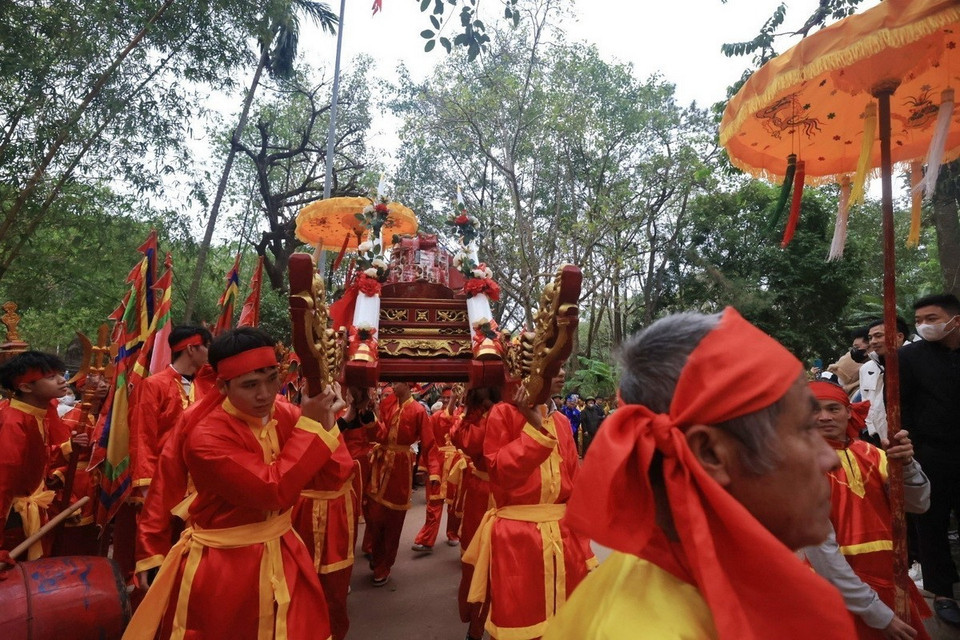 Lễ vật phẩm Voi chiến cúng tiến của thôn Dược Thượng, xã Tiên Dược. (Ảnh: Tuấn Anh/TTXVN)