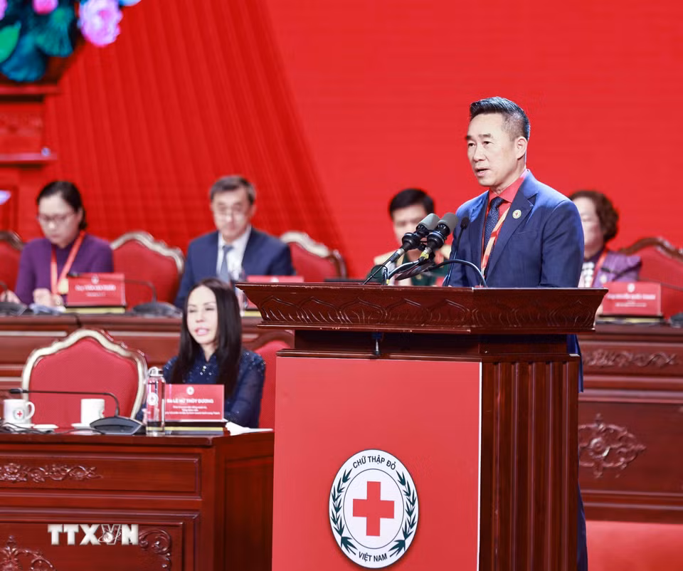 Ông Nguyễn Hải Anh, Phó Chủ tịch, Tổng Thư ký Trung ương Hội Chữ thập Đỏ Việt Nam phát biểu. (Ảnh: Thanh Tùng/TTXVN)