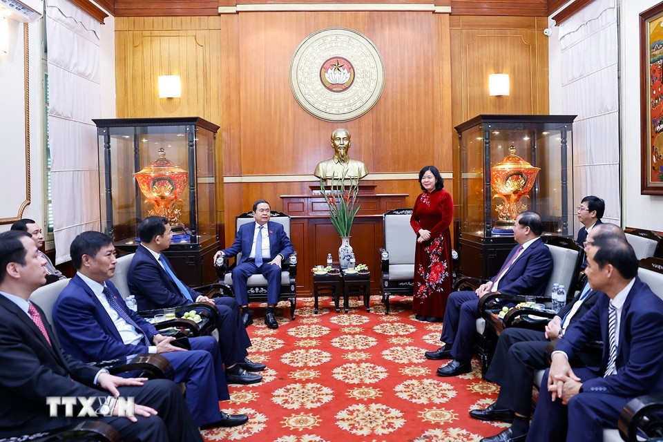 Ủy viên Bộ Chính trị, Bí thư Trung ương Đảng, Chủ tịch Ủy ban Trung ương MTTQ Việt Nam Bùi Thị Minh Hoài phát biểu. (Ảnh: Doãn Tấn/TTXVN)