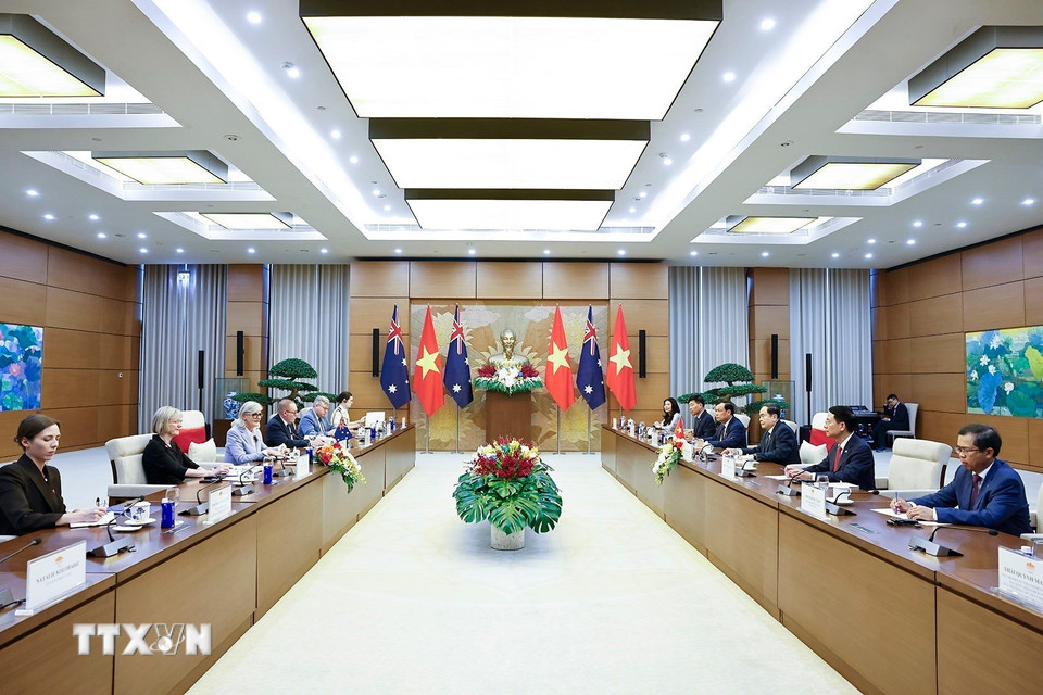 Chủ tịch Quốc hội Trần Thanh Mẫn hội kiến Toàn quyền Australia Sam Mostyn. (Ảnh: Doãn Tấn/TTXVN)