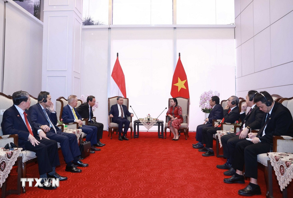Tổng Bí thư Tô Lâm gặp Chủ tịch Hạ viện Indonesia Puan Maharani. (Ảnh: Thống Nhất/TTXVN)