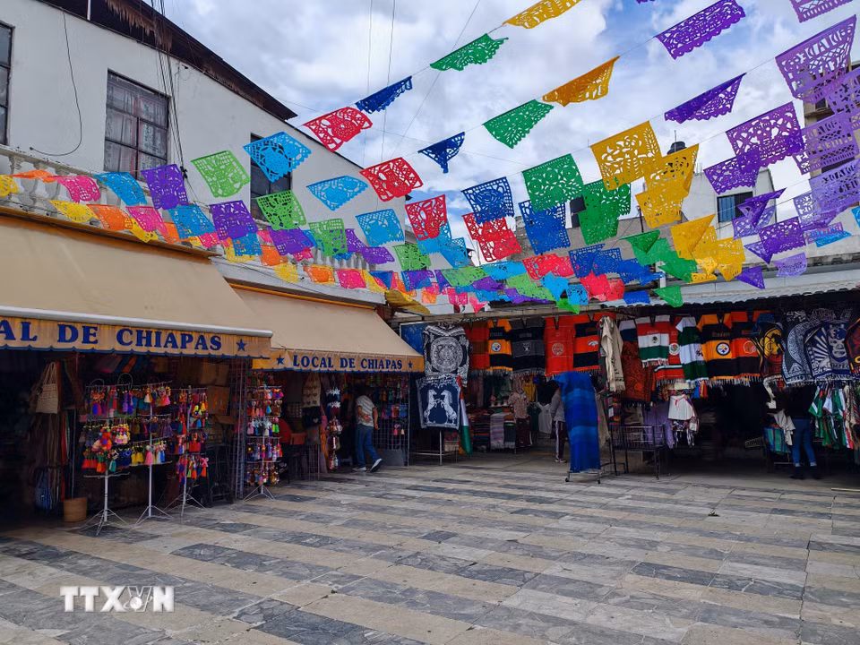 Các cửa hàng bán đồ thủ công truyền thống bên trong chợ La Ciudadela, thủ đô Mexico City. (Ảnh: Phương Lan/TTXVN)