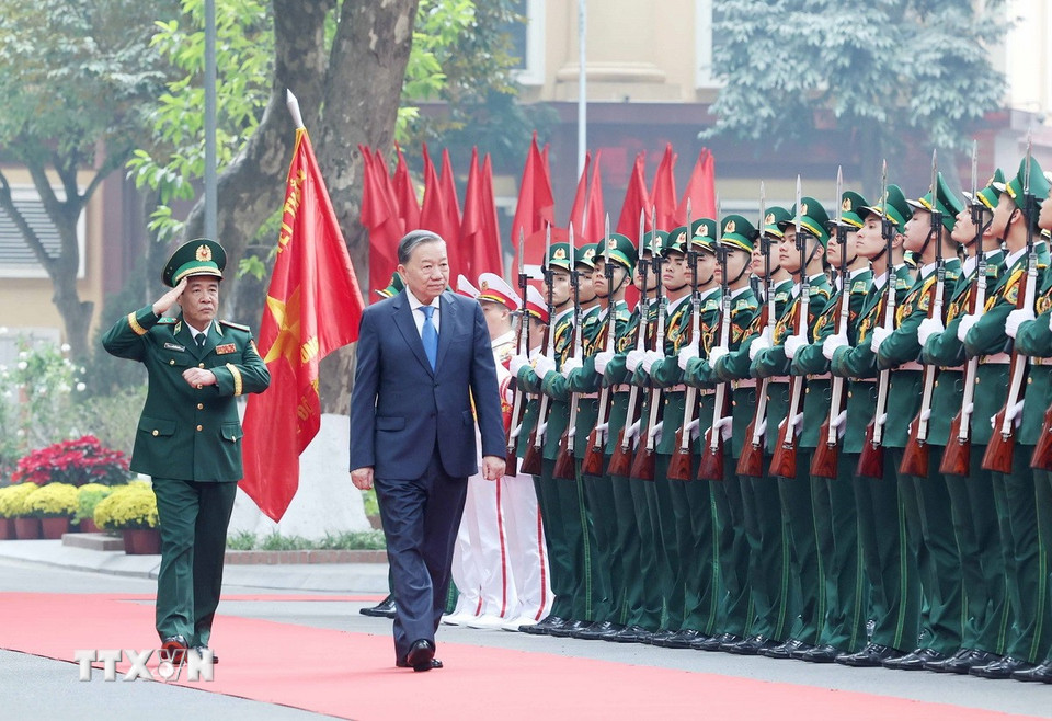 Tổng Bí thư Tô Lâm đến thăm, làm việc tại Bộ Tư lệnh Bộ đội Biên phòng. (Ảnh: Thống Nhất/TTXVN)