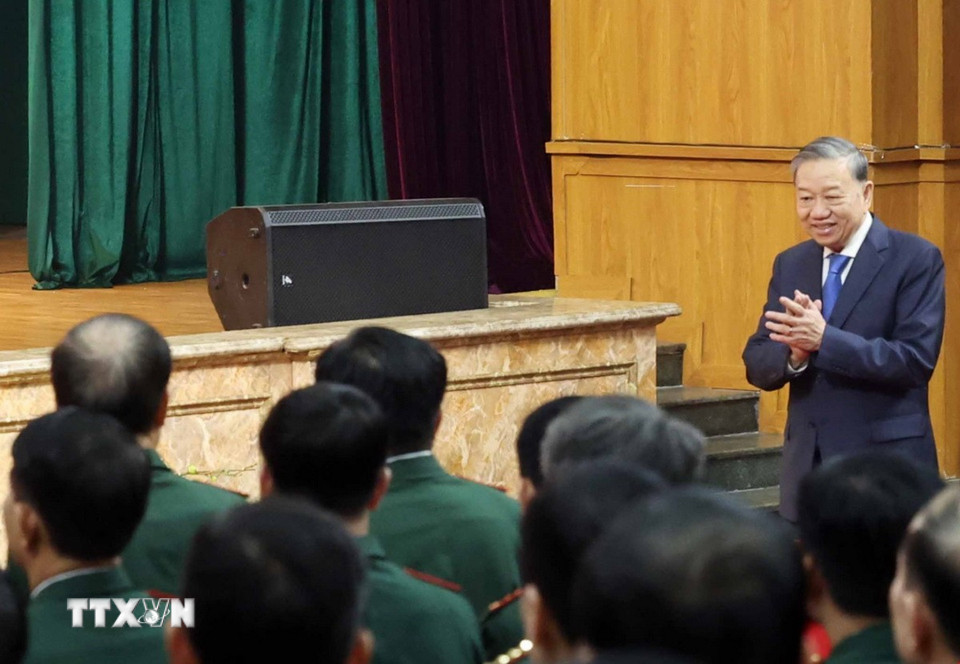 Tổng Bí thư Tô Lâm đến thăm, chúc Tết Bộ Tư lệnh Bộ đội Biên phòng. (Ảnh: Thống Nhất/TTXVN)