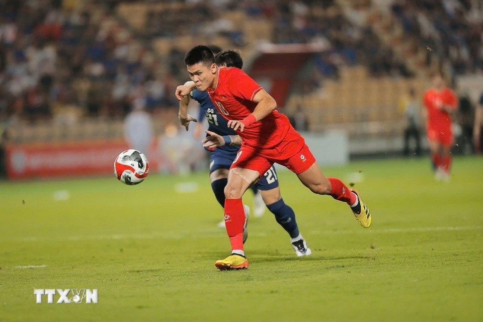 Đội tuyển Việt Nam sớm có bàn mở tỷ số ở phút thứ 8 do công của Tuấn Hải. (Ảnh: Minh Quyết/TTXVN)