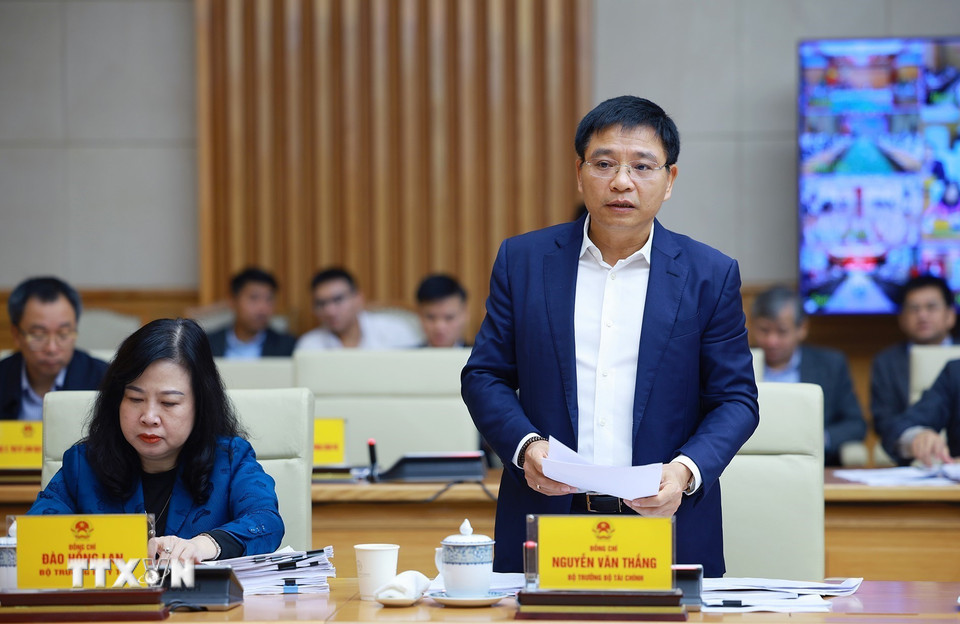 Bộ trưởng Bộ Tài chính Nguyễn Văn Thắng phát biểu. (Ảnh: Dương Giang/TTXVN)