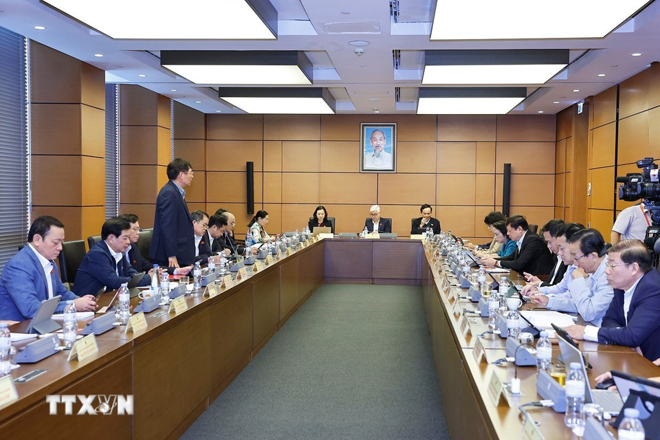 Đoàn đại biểu Quốc hội Thành phố Hồ Chí Minh thảo luận ở tổ. (Ảnh: Doãn Tấn/TTXVN)