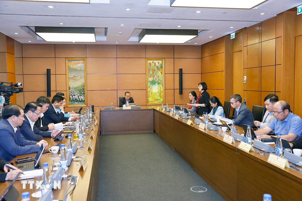 Đoàn đại biểu Quốc hội các tỉnh Gia Lai và Thái Nguyên thảo luận ở tổ. (Ảnh: Doãn Tấn/TTXVN)