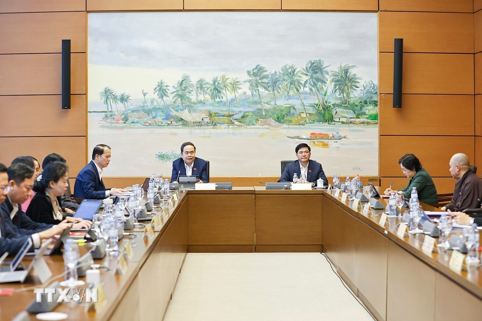 Chủ tịch Quốc hội Trần Thanh Mẫn, đại biểu Quốc hội thành phố Cần Thơ phát biểu. (Ảnh: Doãn Tấn/TTXVN)