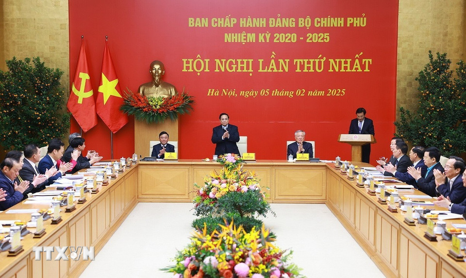 Thủ tướng Phạm Minh Chính chủ trì Hội nghị lần thứ nhất Ban Chấp hành Đảng bộ Chính phủ nhiệm kỳ 2020-2025. (Ảnh: Dương Giang/TTXVN)