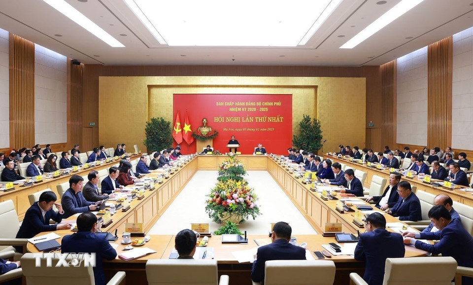 Hội nghị lần thứ nhất Ban Chấp hành Đảng bộ Chính phủ nhiệm kỳ 2020-2025. (Ảnh: Dương Giang/TTXVN)