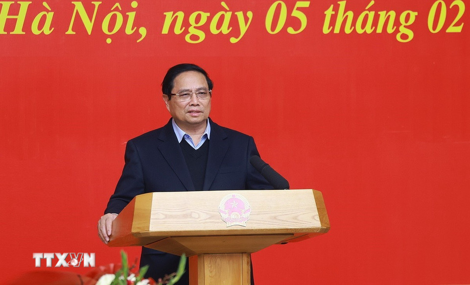 Thủ tướng Phạm Minh Chính phát biểu khai mạc Hội nghị lần thứ nhất Ban Chấp hành Đảng bộ Chính phủ nhiệm kỳ 2020-2025. (Ảnh: Dương Giang/TTXVN)