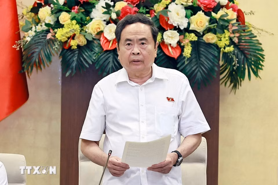 Chủ tịch Quốc hội Trần Thanh Mẫn phát biểu bế mạc Phiên họp thứ tư của Ủy ban Thường vụ Quốc hội. (Ảnh: Doãn Tấn/TTXVN)