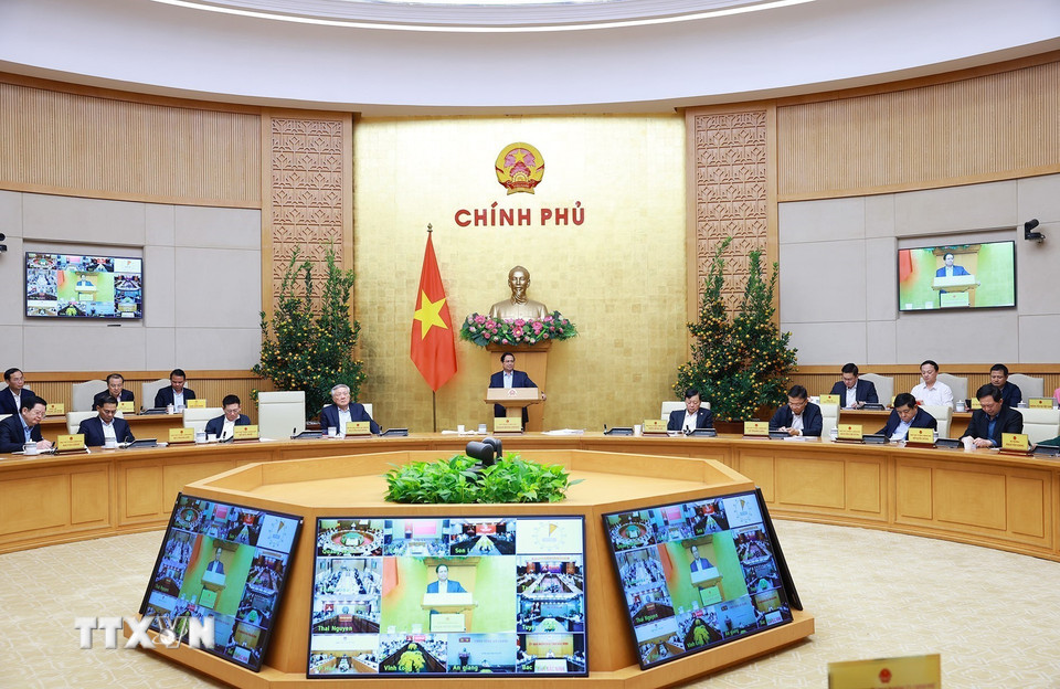 Thủ tướng Phạm Minh Chính kết luận Phiên họp Chính phủ thường kỳ tháng 2 năm 2026. (Ảnh: Dương Giang/TTXVN)