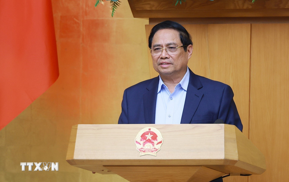 Thủ tướng Phạm Minh Chính kết luận Phiên họp Chính phủ thường kỳ tháng 2 năm 2026. (Ảnh: Dương Giang/TTXVN)