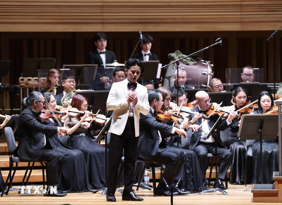 Tiết mục biểu diễn tại buổi hòa nhạc. (Ảnh: Thống Nhất/TTXVN)