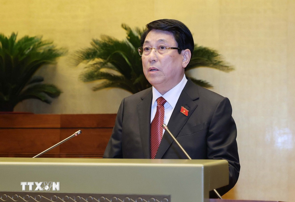 Chủ tịch nước Cộng hòa xã hội chủ nghĩa Việt Nam Nam Lương Cường phát biểu nhậm chức. (Ảnh: TTXVN)