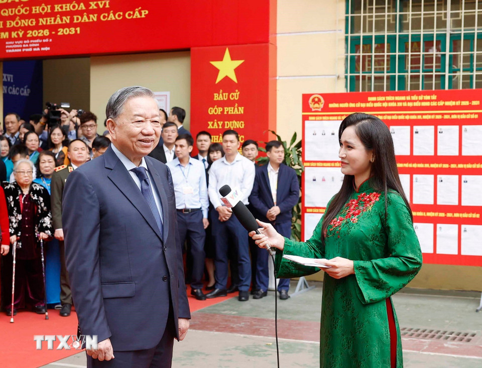 Tổng Bí thư Tô Lâm trả lời phỏng vấn các cơ quan thông tấn, báo chí. (Ảnh: Thống Nhất/TTXVN)