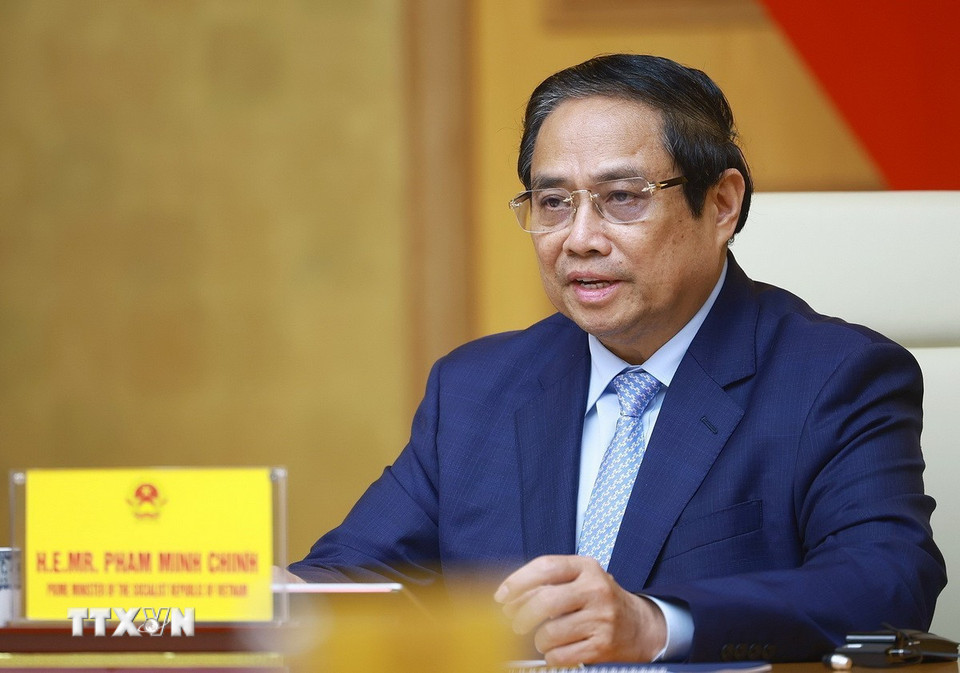 Thủ tướng Phạm Minh Chính phát biểu tại Hội nghị cấp cao trực tuyến về khí hậu. (Ảnh: Dương Giang/TTXVN)