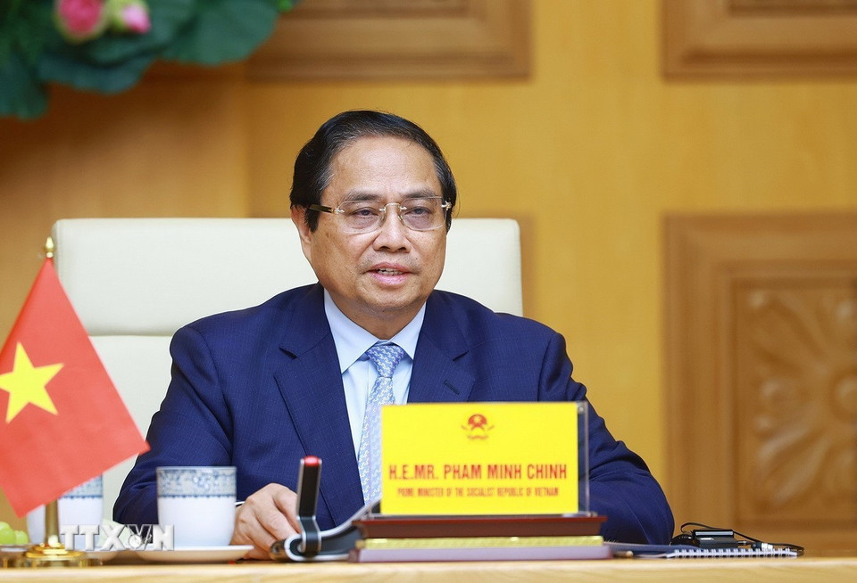 Thủ tướng Phạm Minh Chính phát biểu tại Hội nghị cấp cao trực tuyến về khí hậu. (Ảnh: Dương Giang/TTXVN)