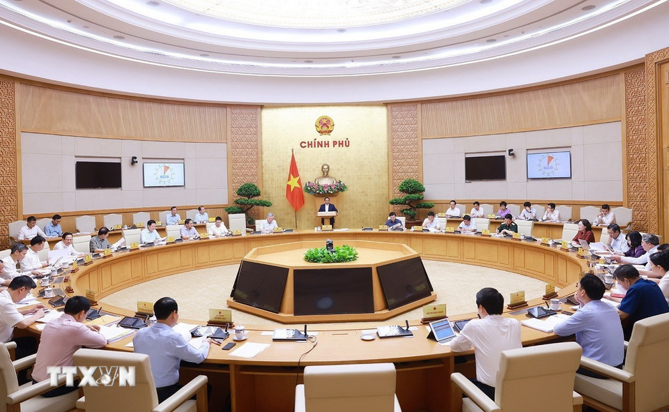 Phiên họp Chính phủ chuyên đề về xây dựng pháp luật tháng 5 năm 2025. (Ảnh: Dương Giang/TTXVN)