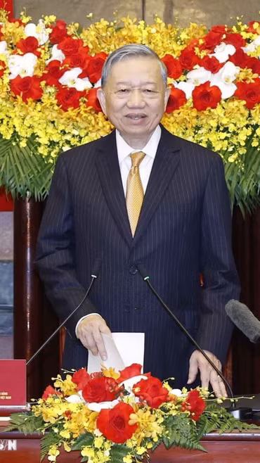 Tổng Bí thư, Chủ tịch nước Tô Lâm phát biểu tại buổi gặp mặt. (Ảnh: Thống Nhất/TTXVN)