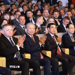 Tổng Bí thư, Chủ tịch nước Tô Lâm và Thủ tướng Cộng hòa Slovakia Robert Fico tham dự Hòa nhạc hữu nghị Việt Nam-Slovakia. (Ảnh: Dương Giang/TTXVN)