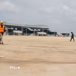 Sân đỗ tàu bay sân bay Long Thành đã cơ bản hoàn thành. (Ảnh: Công Phong/TTXVN)