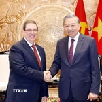 Tổng Bí thư Tô Lâm tiếp thân mật đồng chí Bruno Rodríguez Parrilla, Đặc phái viên Đảng Cộng sản Cuba, Nhà nước Cộng hòa Cuba, Ủy viên Bộ Chính trị, Bộ trưởng Ngoại giao Cuba. (Ảnh: Thống Nhất/TTXVN)