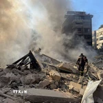 Cảnh đổ nát sau một vụ tấn công tại Liban. (Ảnh: THX/TTXVN)
