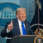 Tổng thống Mỹ Donald Trump phát biểu tại cuộc họp báo ở Nhà Trắng, Washington, D.C. (Ảnh: THX/TTXVN)