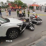 Hiện trường vụ tai nạn tại đường Lê Hồng Phong, phường Hải An, thành phố Hải Phòng. (Ảnh: Hoàng Ngọc/TTXVN)